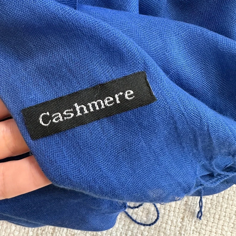 Cashmere Scarf Royal Blue‎ Lightweight Fringe Wrap Shawl Pashmina Minimalist